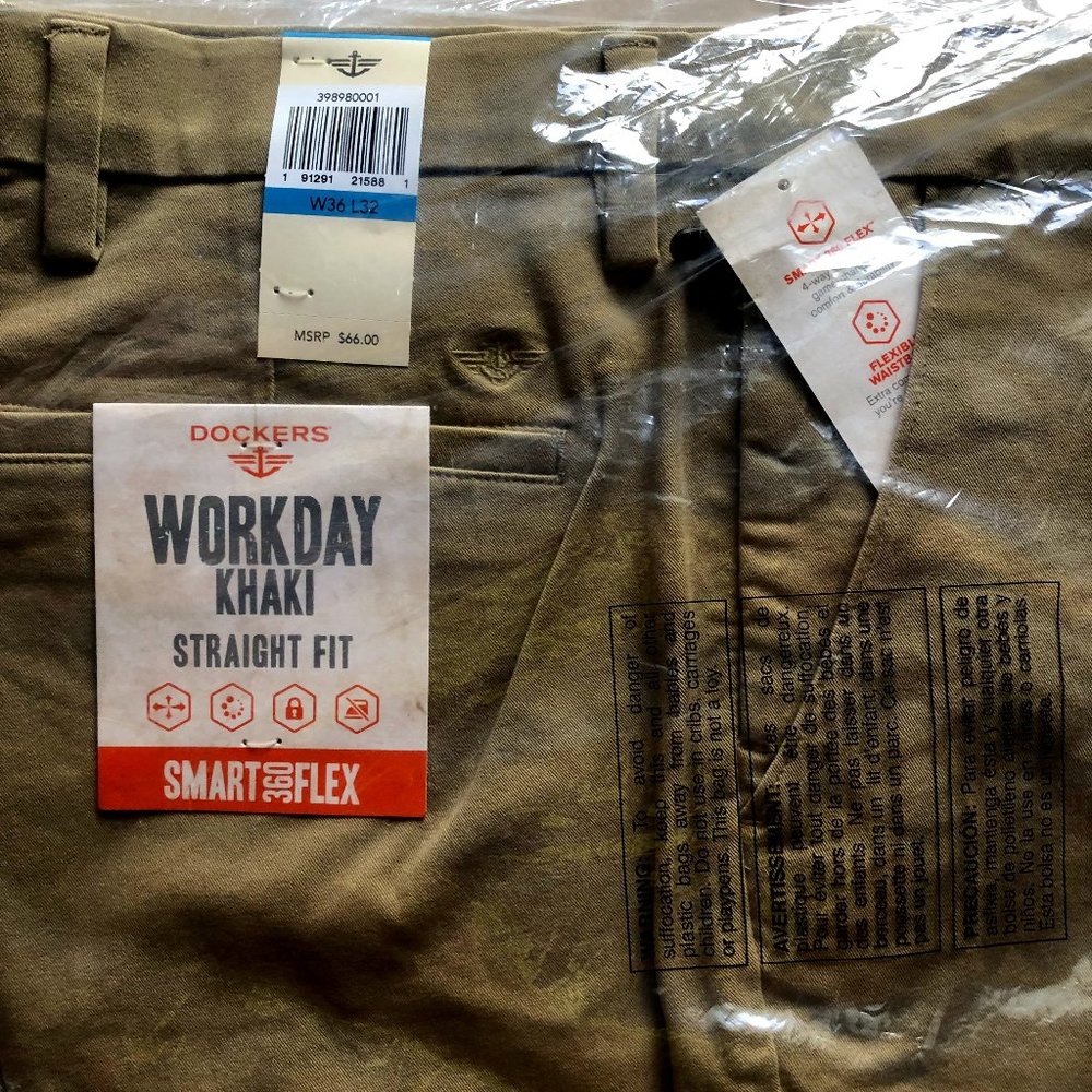 Dockers Workday Khaki Straight Fit Smart 360 Flex 36 x 32 Khaki Tan Color